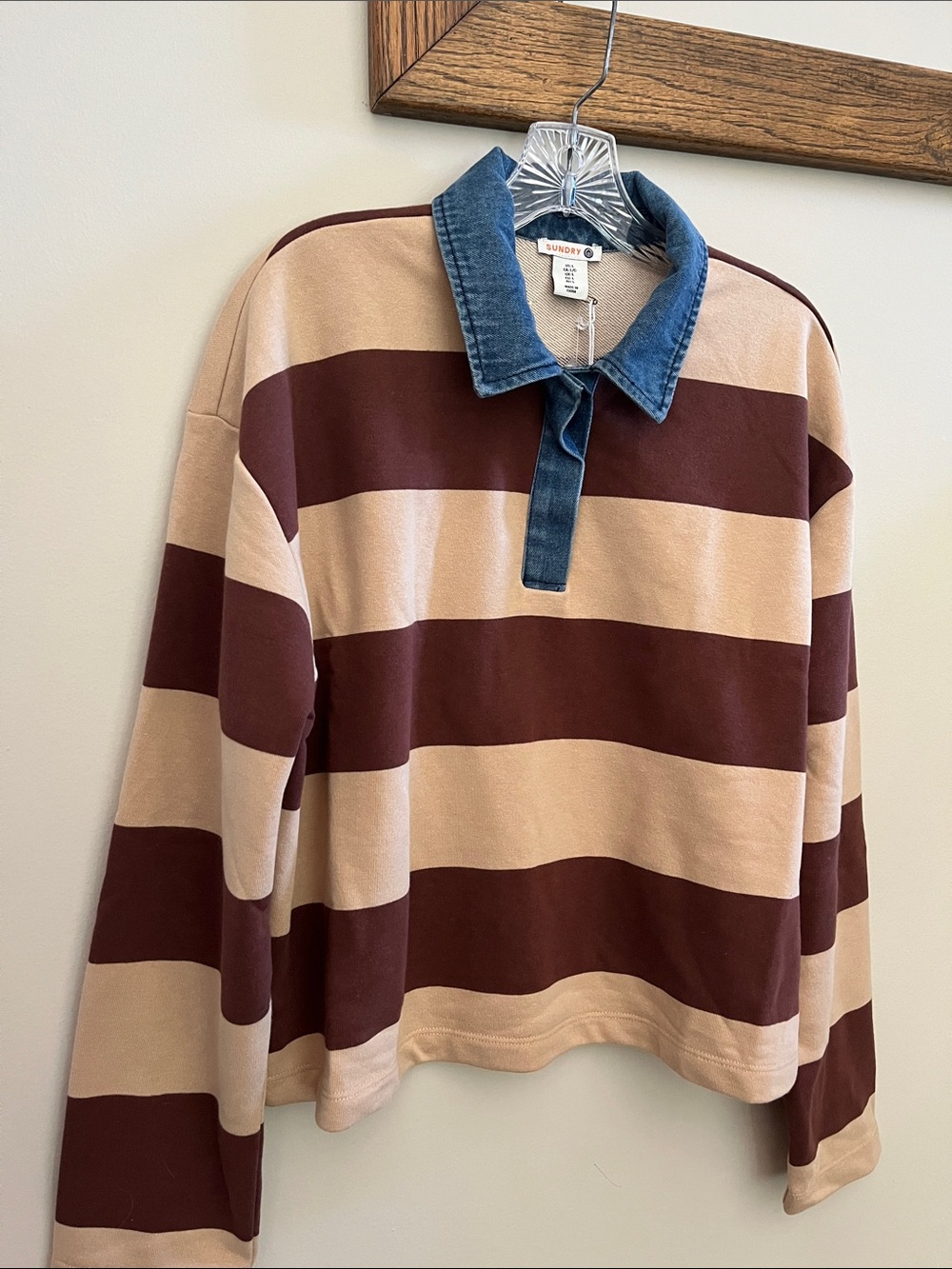 NWT Sundry Rugby Stripe Denim Collar Shirt - Picture 4 of 10